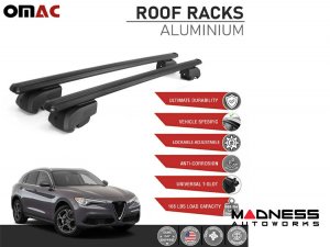 Alfa Romeo Stelvio Roof Rack Cross Bars - for models w/ factory roof rails - Black (2017-2025) Alfa Romeo Stelvio Roof Rack Cross Bars - for models w/ factory roof rails - Black (2017-2025)